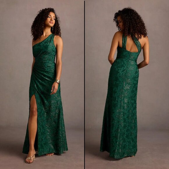 NWT Azazie Georgina Emerald One-Shoulder Maxi Dress Size 10 - Picture 3 of 7